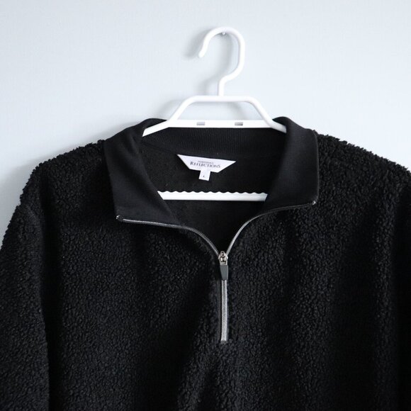 Northern Reflections Women's L Black 1/4 Zip Black Long Sleeve Sherpa Sweater - Picture 3 of 9